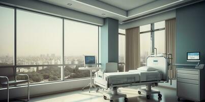 Luxurious Hospital Room with City View. Generative AI photo