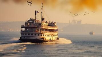 Maritime Heritage, Embracing the Bosphorus' Rich History Aboard an Old Ferry on a Sea Voyage. Generative AI photo