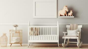 Beautiful interior crib and nursery with white and gold accents, Generative AI photo