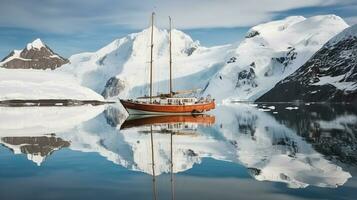 Sail Yacht Gracefully Gliding Through a Tranquil Lagoon with Reflections. Generative AI photo