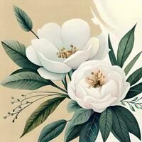 Watercolor floral illustration bouquet white flowers rose peony green Generative AI photo
