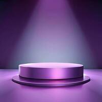 Realistic 3D purple theme podium for product display. AI Generated photo