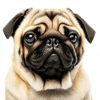 The pug dog sits and looks directly into the camera Sad big eyesGenerative AI photo