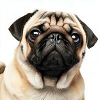 The pug dog sits and looks directly into the camera Sad big eyesGenerative AI photo