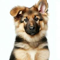 Closeup of German Shepherd puppy 3 months old in front of white background Generative AI photo