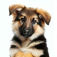 Closeup of German Shepherd puppy 3 months old in front of white background Generative AI photo