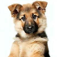 Closeup of German Shepherd puppy 3 months old in front of white background Generative AI photo