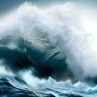 closeup of wave breaking on the rocks la runion France. Generative AI photo