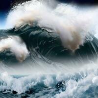 closeup of wave breaking on the rocks la runion France. Generative AI photo