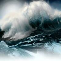 closeup of wave breaking on the rocks la runion France. Generative AI photo
