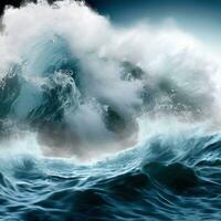 closeup of wave breaking on the rocks la runion France. Generative AI photo