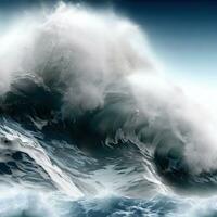 closeup of wave breaking on the rocks la runion France. Generative AI photo