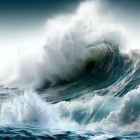 closeup of wave breaking on the rocks la runion France. Generative AI photo