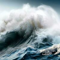 closeup of wave breaking on the rocks la runion France. Generative AI photo