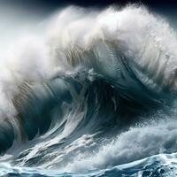 closeup of wave breaking on the rocks la runion France. Generative AI photo