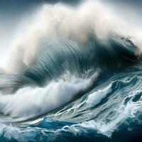 closeup of wave breaking on the rocks la runion France. Generative AI photo