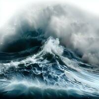 closeup of wave breaking on the rocks la runion France. Generative AI photo