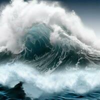 closeup of wave breaking on the rocks la runion France. Generative AI photo