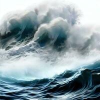 closeup of wave breaking on the rocks la runion France. Generative AI photo