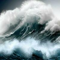 closeup of wave breaking on the rocks la runion France. Generative AI photo