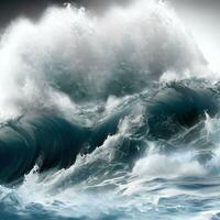 closeup of wave breaking on the rocks la runion France. Generative AI photo