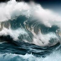 closeup of wave breaking on the rocks la runion France. Generative AI photo