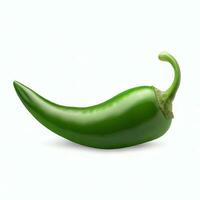 Single green jalapeno isolated on transparent or white background, png Generative AI photo