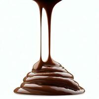 Pouring chocolate dripping isolated on transparent or white background, png Generative AI photo