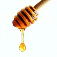 honey dipper drop. bee spoon. dripping syrup. sweet nectar. 3d realistic vector. honey dripping isolated on white background. Generative AI photo