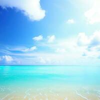 hermosa tropical playa con azul cielo y blanco nubes resumen textura antecedentes. Copiar espacio de verano vacaciones y fiesta generativo ai foto