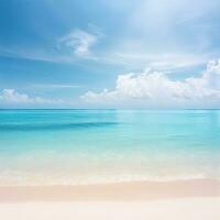 Beautiful tropical beach with blue sky and white clouds abstract texture background. Copy space of summer vacation and holiday  Generative AI photo