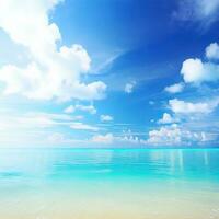 Beautiful tropical beach with blue sky and white clouds abstract texture background. Copy space of summer vacation and holiday  Generative AI photo