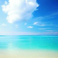 Beautiful tropical beach with blue sky and white clouds abstract texture background. Copy space of summer vacation and holiday  Generative AI photo