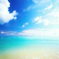 Beautiful tropical beach with blue sky and white clouds abstract texture background. Copy space of summer vacation and holiday  Generative AI photo