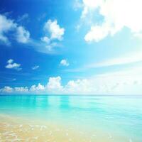 hermosa tropical playa con azul cielo y blanco nubes resumen textura antecedentes. Copiar espacio de verano vacaciones y fiesta generativo ai foto