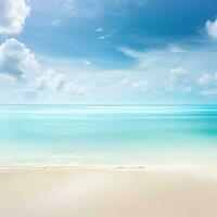 hermosa tropical playa con azul cielo y blanco nubes resumen textura antecedentes. Copiar espacio de verano vacaciones y fiesta generativo ai foto