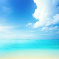 hermosa tropical playa con azul cielo y blanco nubes resumen textura antecedentes. Copiar espacio de verano vacaciones y fiesta generativo ai foto