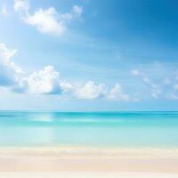 Beautiful tropical beach with blue sky and white clouds abstract texture background. Copy space of summer vacation and holiday Generative AI photo