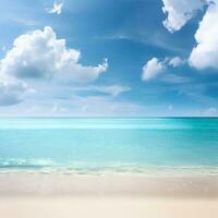 Beautiful tropical beach with blue sky and white clouds abstract texture background. Copy space of summer vacation and holiday Generative AI photo