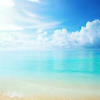 Beautiful tropical beach with blue sky and white clouds abstract texture background. Copy space of summer vacation and holiday  Generative AI photo