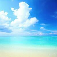 hermosa tropical playa con azul cielo y blanco nubes resumen textura antecedentes. Copiar espacio de verano vacaciones y fiesta generativo ai foto