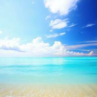 Beautiful tropical beach with blue sky and white clouds abstract texture background. Copy space of summer vacation and holiday  Generative AI photo