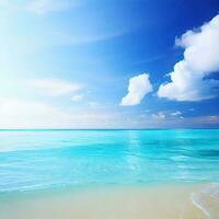 Beautiful tropical beach with blue sky and white clouds abstract texture background. Copy space of summer vacation and holiday  Generative AI photo