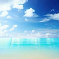 hermosa tropical playa con azul cielo y blanco nubes resumen textura antecedentes. Copiar espacio de verano vacaciones y fiesta generativo ai foto