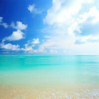 hermosa tropical playa con azul cielo y blanco nubes resumen textura antecedentes. Copiar espacio de verano vacaciones y fiesta generativo ai foto