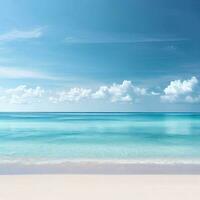 Beautiful tropical beach with blue sky and white clouds abstract texture background. Copy space of summer vacation and holiday  Generative AI photo