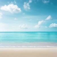 Beautiful tropical beach with blue sky and white clouds abstract texture background. Copy space of summer vacation and holiday  Generative AI photo