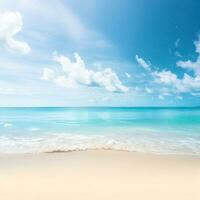 Beautiful tropical beach with blue sky and white clouds abstract texture background. Copy space of summer vacation and holiday  Generative AI photo
