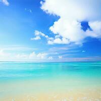 hermosa tropical playa con azul cielo y blanco nubes resumen textura antecedentes generativo ai foto