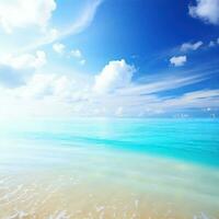 hermosa tropical playa con azul cielo y blanco nubes resumen textura antecedentes generativo ai foto